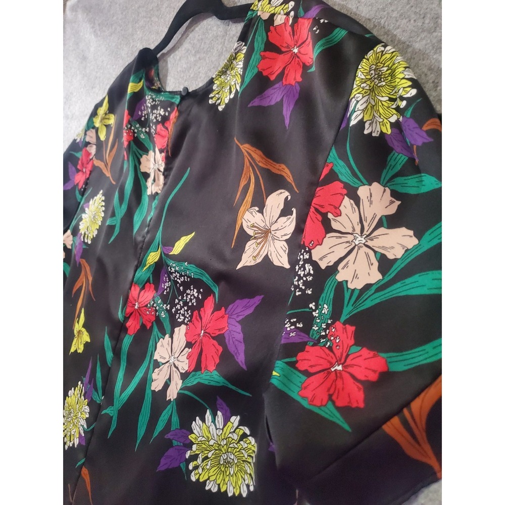 🌷 NWOT Worthington Womens 1X Floral Tie Front Satin Texture Blouse - Picture 5 of 11